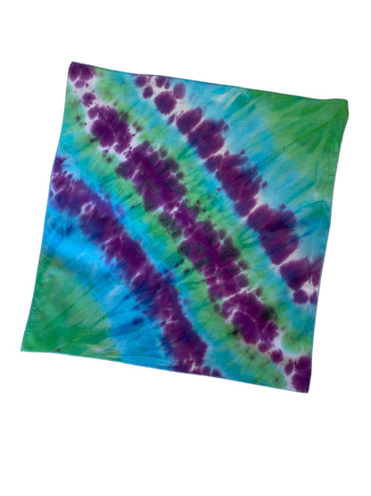 Ellie B's Creations Green Blue Purple Striped Tie Dye Bandana - Tie Dye Handkerchief - Dyed Bandana - Colorful Bandana -