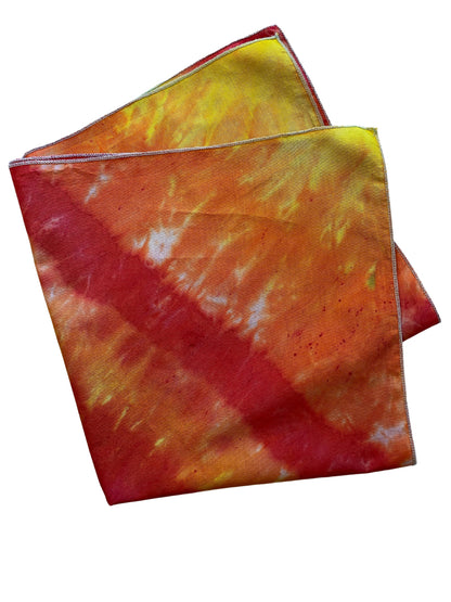 Ellie B's Creations Red Orange Yellow Striped Tie Dye Bandana - Tie Dye Handkerchief - Dyed Bandana - Colorful Bandana -