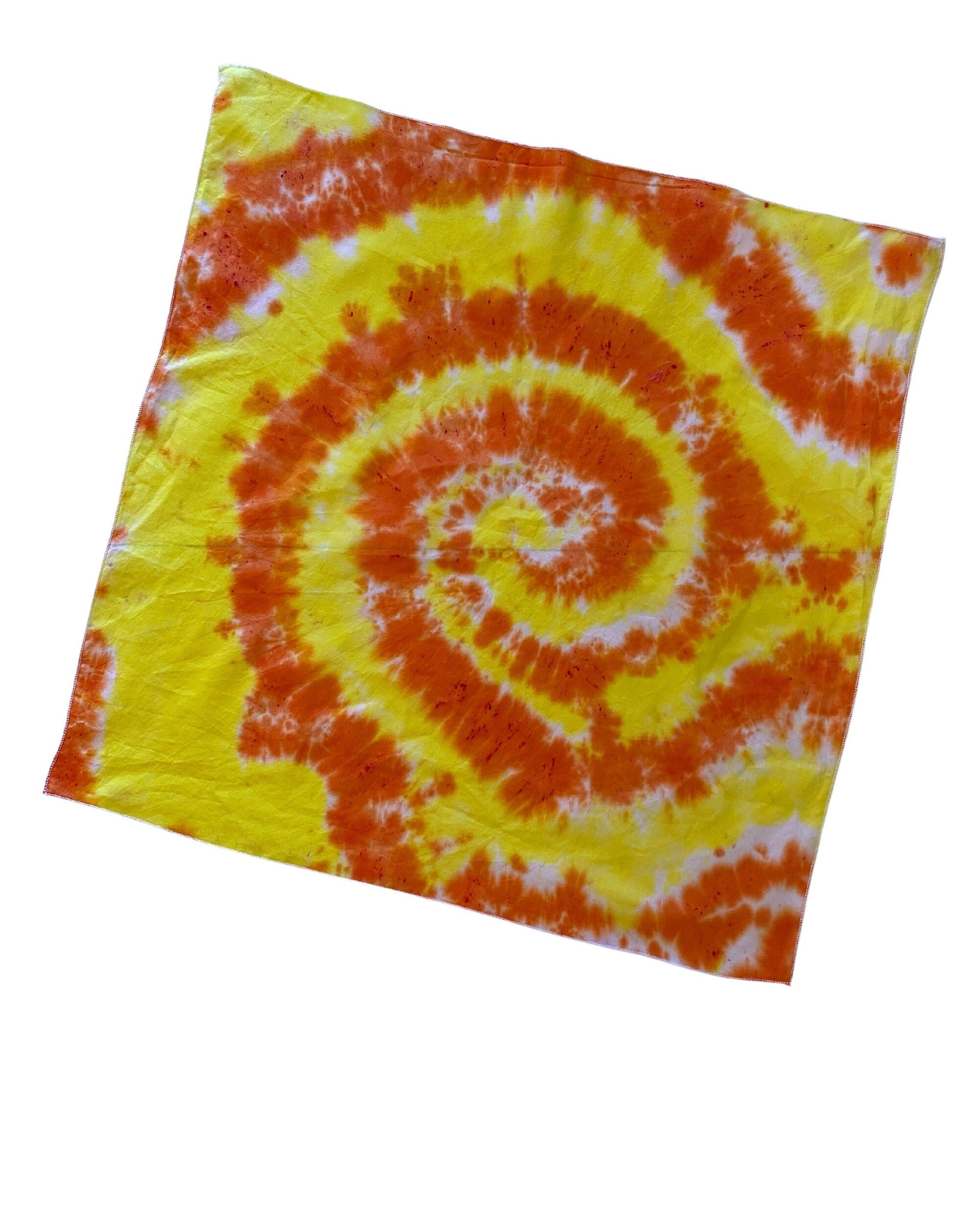 Ellie B's Creations Orange Yellow Spiral Tie Dye Bandanna - Tie Dye Handkerchief - Dyed Bandana - Colorful Bandana -