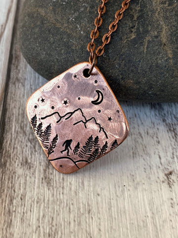 Rustic Square Sasquatch Copper Necklace – Riveted Oak Designs