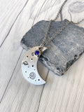 Ellie B's Creations - Galaxy Necklace - Silver Planets and Stars Necklace - Hand Stamped Space Necklace - Moon and Stars Pendant