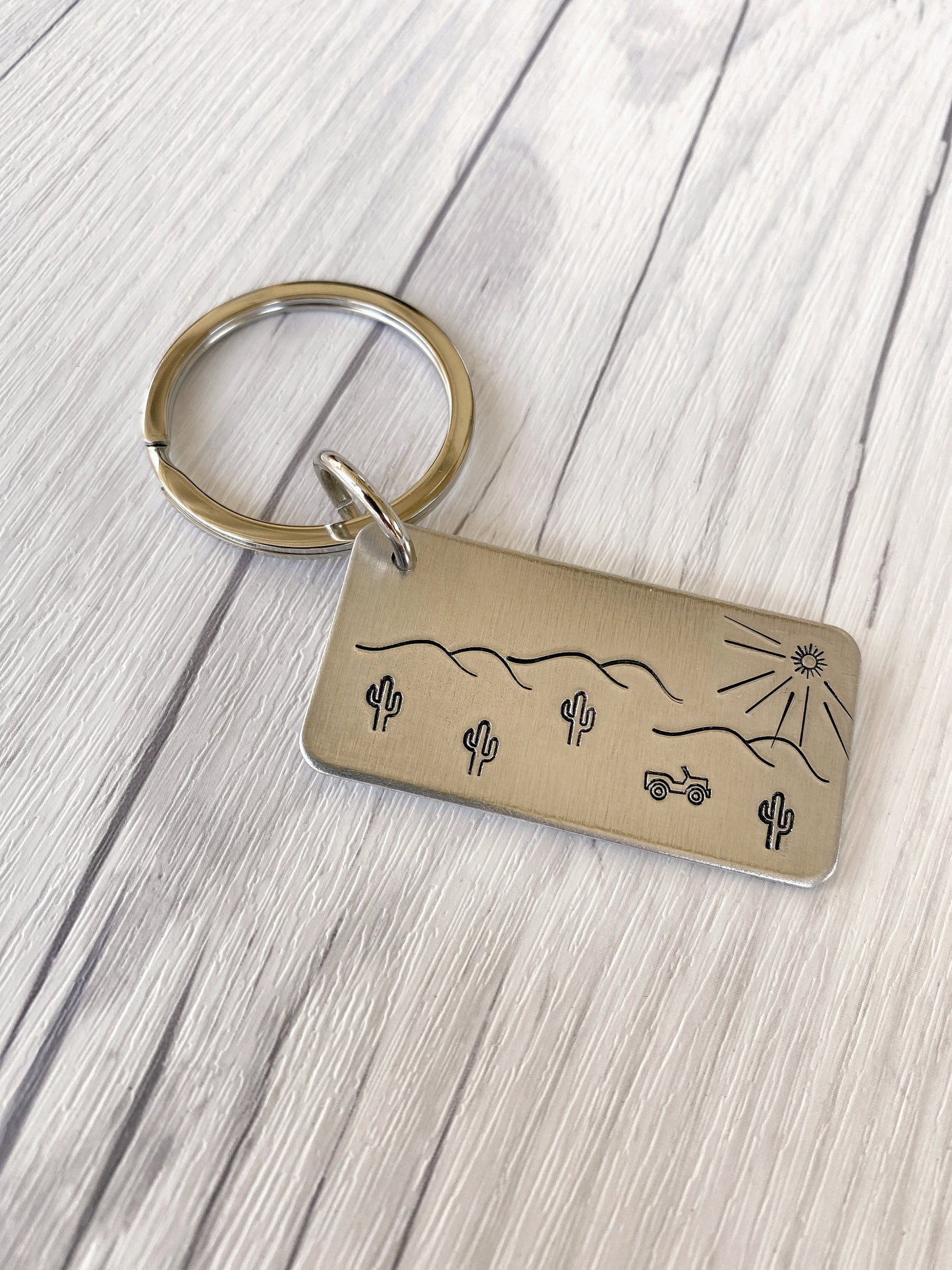 Ellie B's Creations - Desert Keychain - Aluminum Jeep Keychain - Hand Stamped Jeep Gift - Jeep Accessory