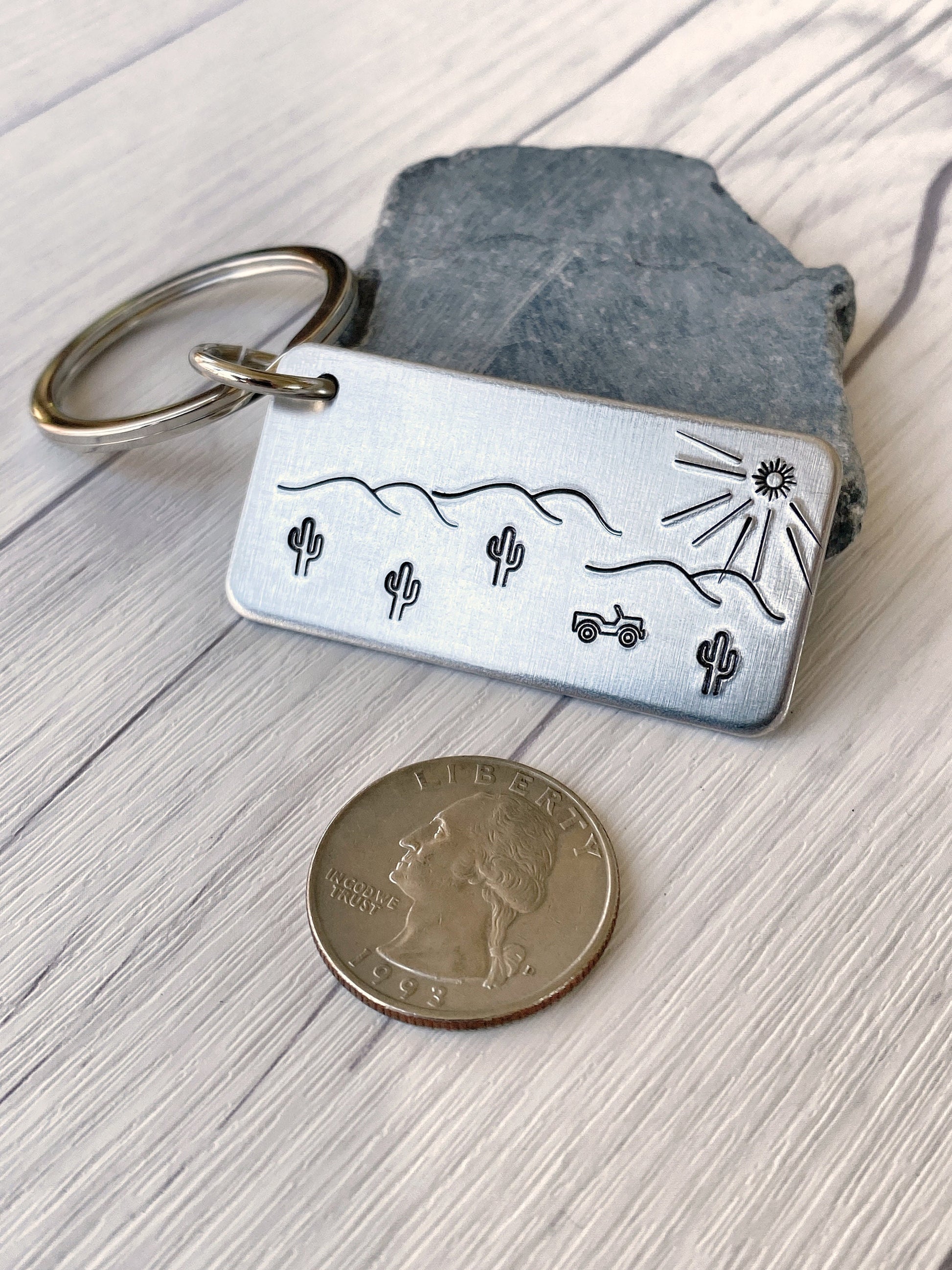 Ellie B's Creations - Desert Keychain - Aluminum Jeep Keychain - Hand Stamped Jeep Gift - Jeep Accessory