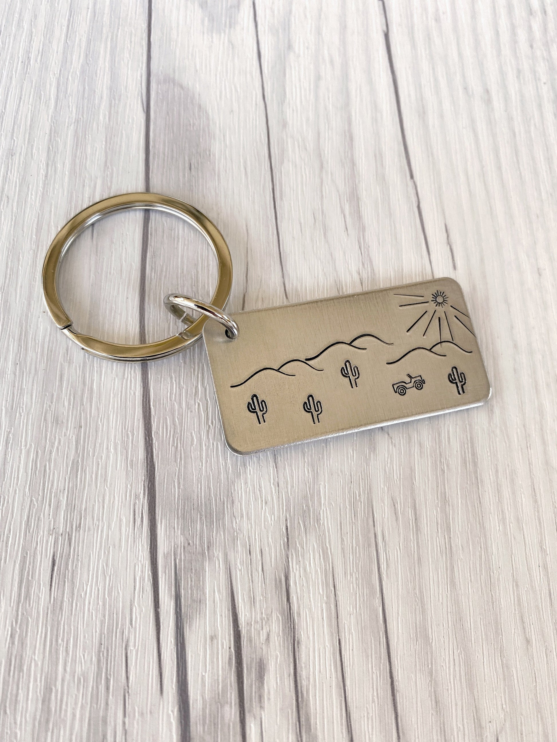 Ellie B's Creations - Desert Keychain - Aluminum Jeep Keychain - Hand Stamped Jeep Gift - Jeep Accessory