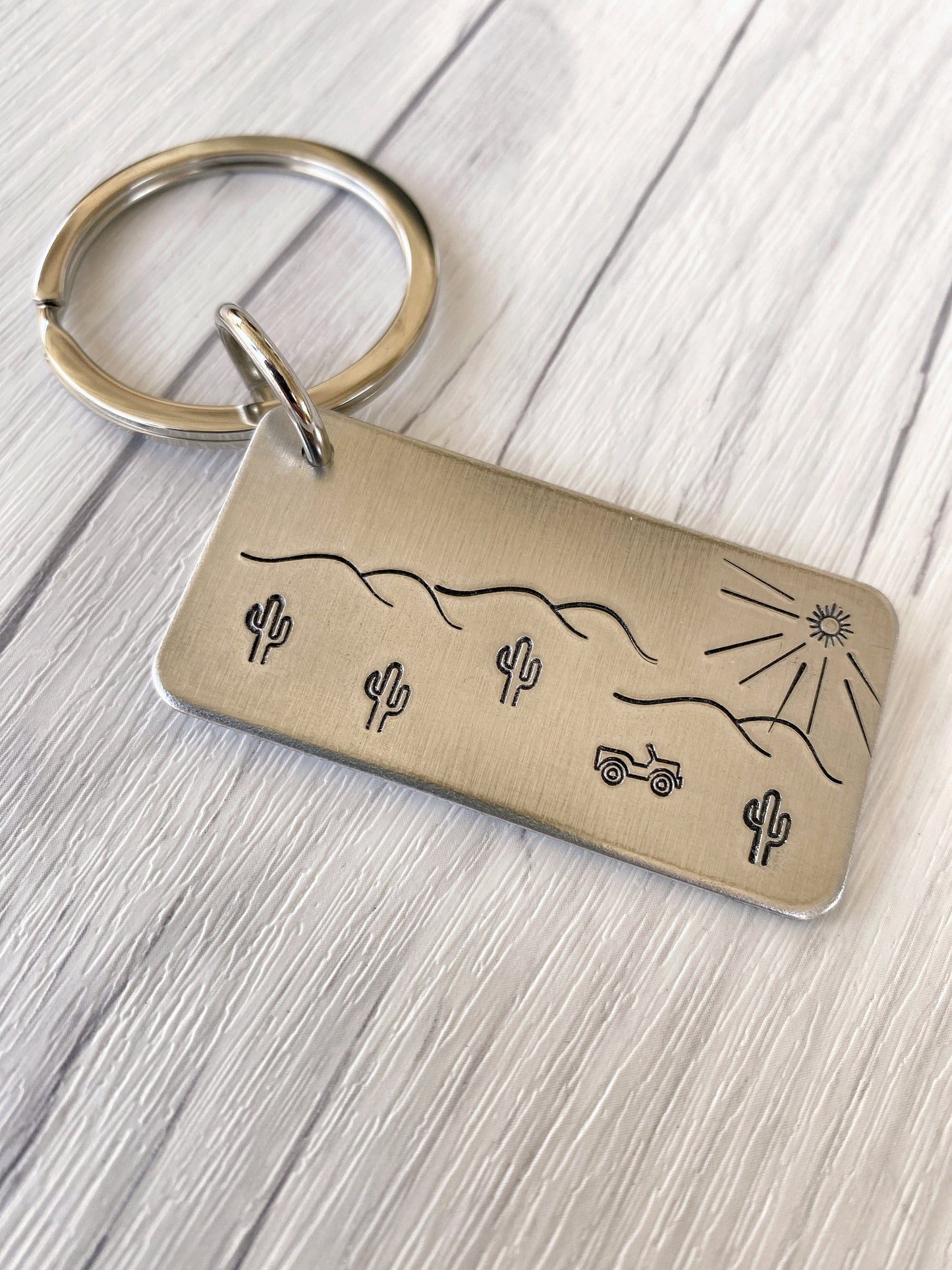 Ellie B's Creations - Desert Keychain - Aluminum Jeep Keychain - Hand Stamped Jeep Gift - Jeep Accessory