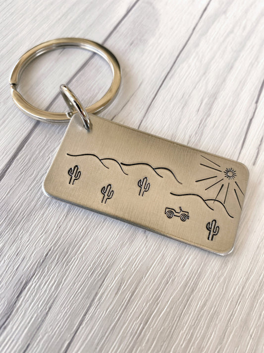 Ellie B's Creations - Desert Keychain - Aluminum Jeep Keychain - Hand Stamped Jeep Gift - Jeep Accessory