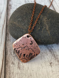 Square Sasquatch Copper Necklace - Copper Mountains Pendant - Bigfoot in the Mountains Pendant - Copper Statement Nature Necklace