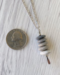 5 Stone Gradient Stone Cairn Necklace - Stainless Steel Beach Stone Necklace - Cairn Pendant - Stacked Rock Necklace