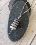 5 Stone Gradient Stone Cairn Necklace - Stainless Steel Beach Stone Necklace - Cairn Pendant - Stacked Rock Necklace