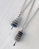 5 Stone Gradient Stone Cairn Necklace - Stainless Steel Beach Stone Necklace - Cairn Pendant - Stacked Rock Necklace