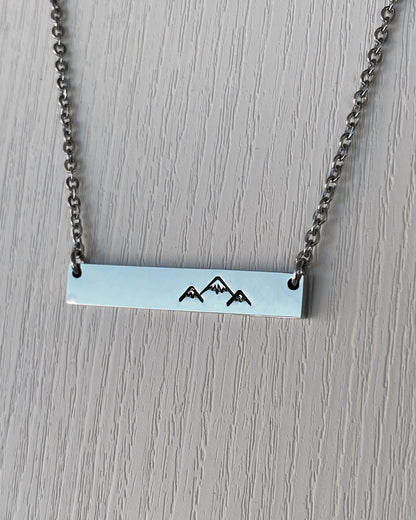 Simple Mountains Bar Necklace - Minimalist Mountain Necklace - Stainless Steel Stamped Peaks Bar Necklace - 3 Peaks Necklace