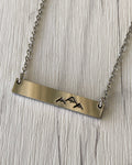 Simple Mountains Bar Necklace - Minimalist Mountain Necklace - Stainless Steel Stamped Peaks Bar Necklace - 3 Peaks Necklace