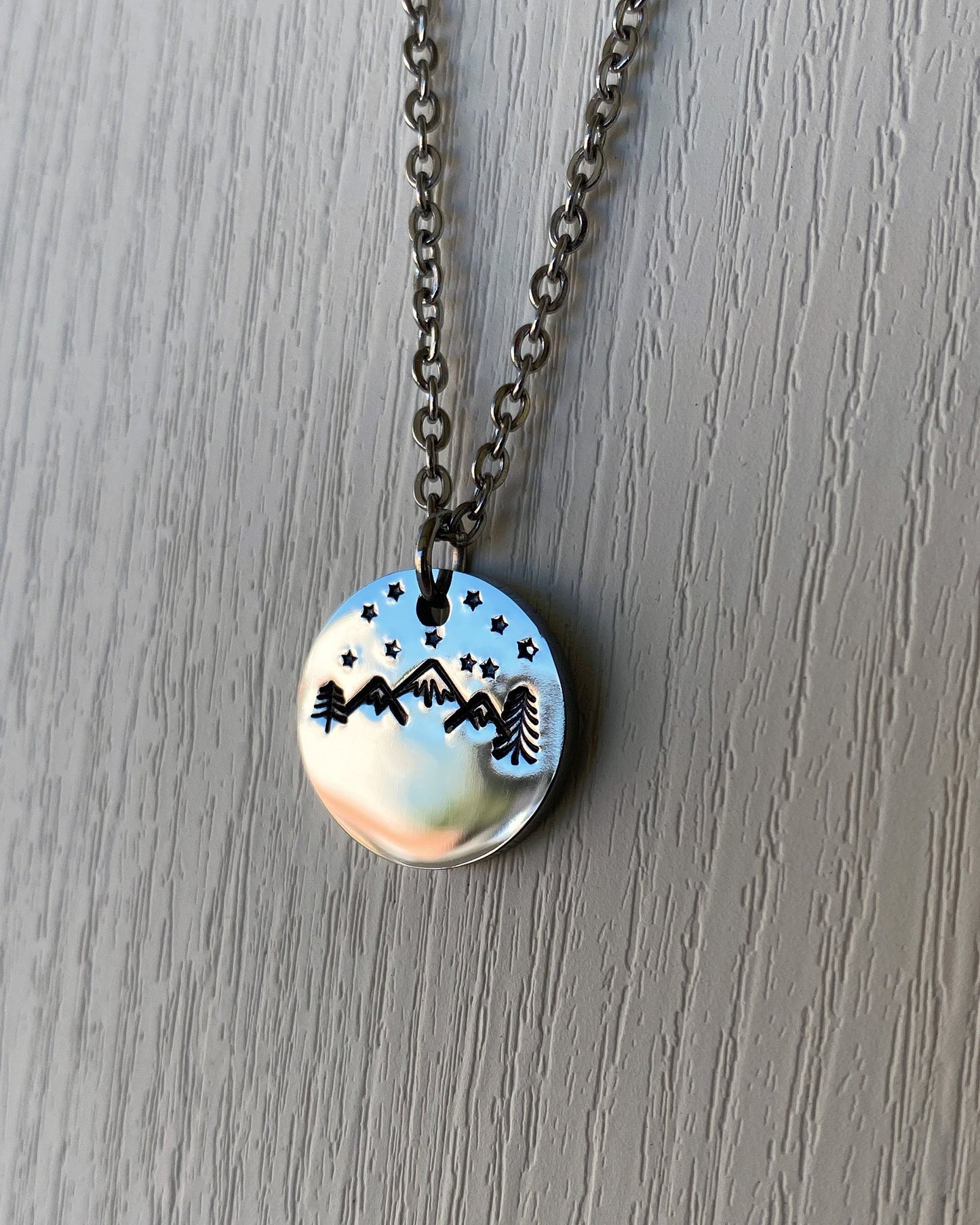 Mountains & Stars Necklace - Stainless Steel Mountains Stars Necklace - Backpacker Gift - Minimalist Hiker Necklace