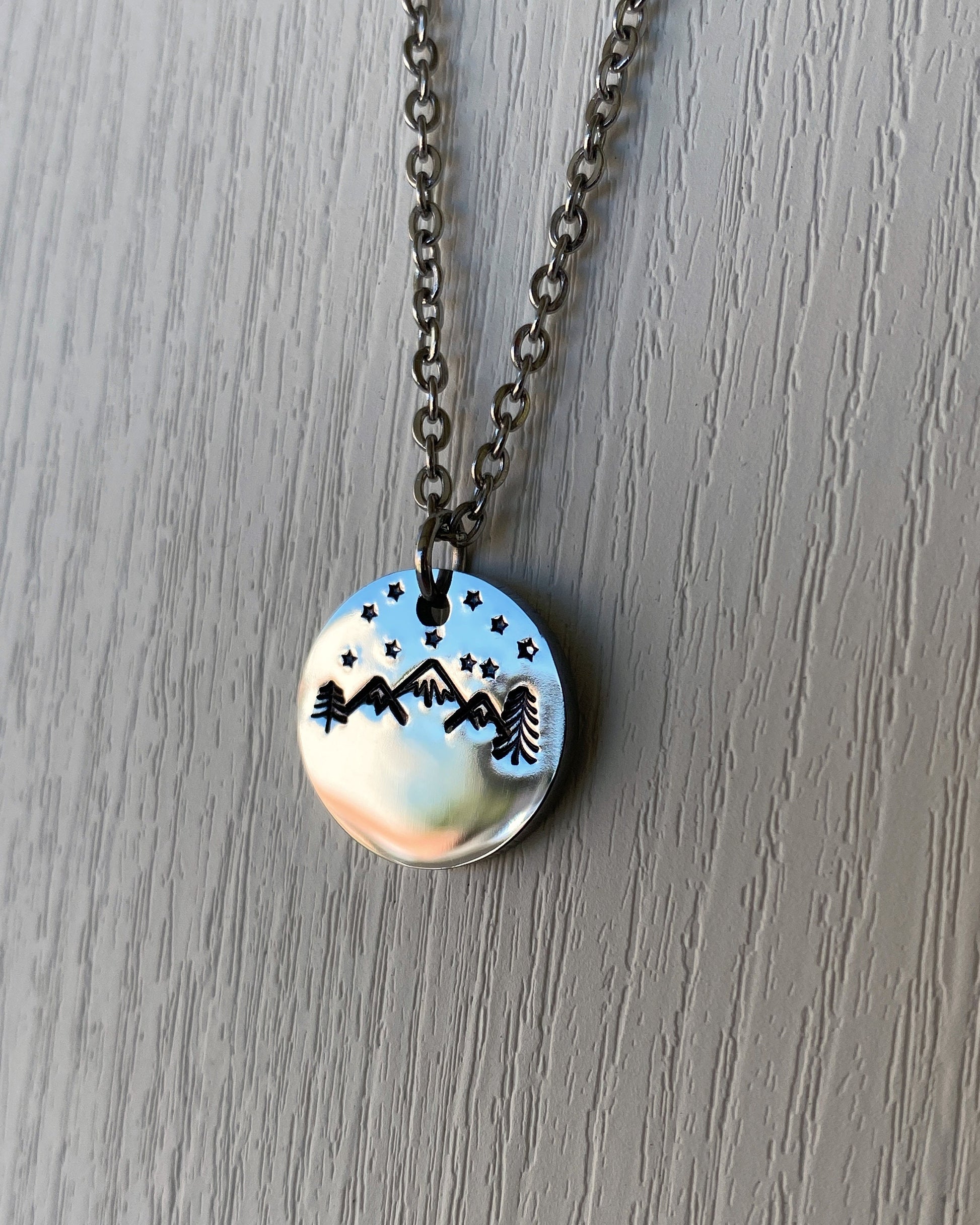 Mountains & Stars Necklace - Stainless Steel Mountains Stars Necklace - Backpacker Gift - Minimalist Hiker Necklace