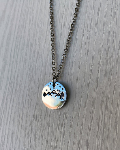 Mountains & Stars Necklace - Stainless Steel Mountains Stars Necklace - Backpacker Gift - Minimalist Hiker Necklace