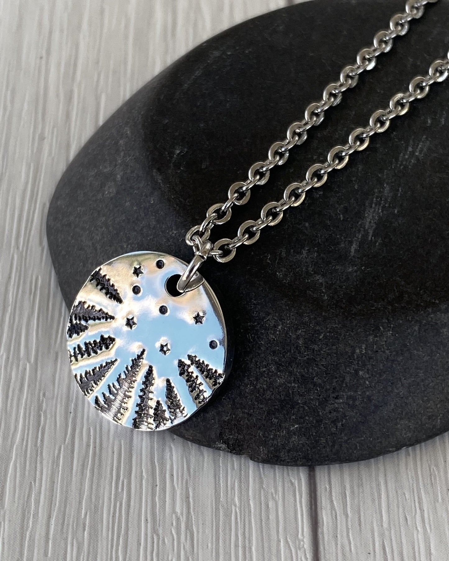 Forest Starry Night Necklace - Pines & Stars Necklace - Backpacker Gift - Minimalist Hiker Necklace - Hiker Camper Gift - Hiking Gift