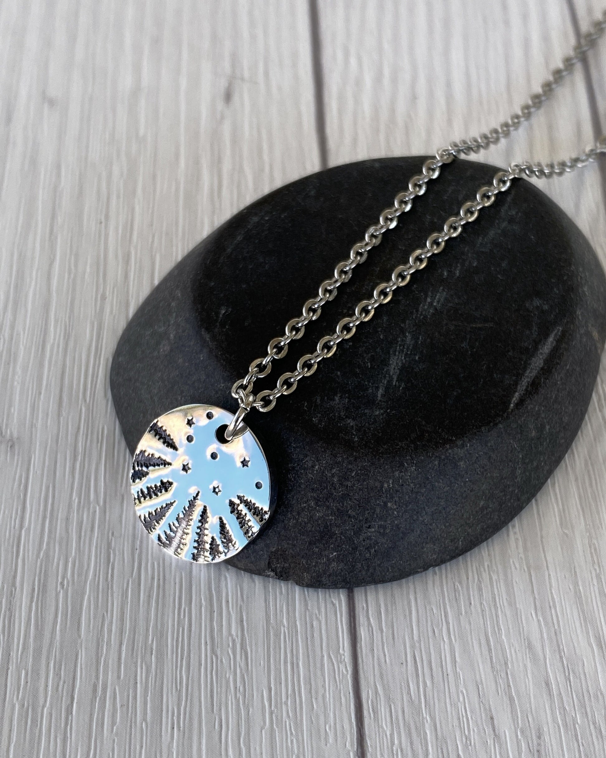Forest Starry Night Necklace - Pines & Stars Necklace - Backpacker Gift - Minimalist Hiker Necklace - Hiker Camper Gift - Hiking Gift