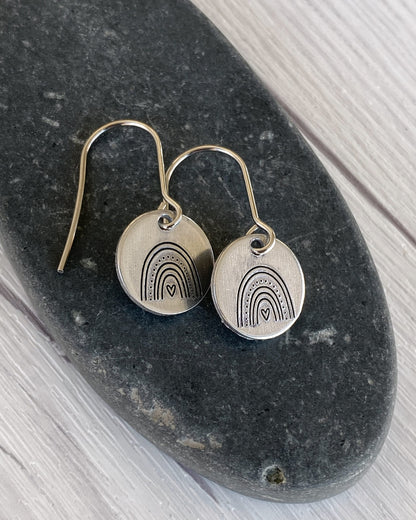 Ellie B's Creations - Silver Round Rainbow Earrings - Hand Stamped Rainbow Earrings - Rainbow Textured Earrings - Rainbow Jewelry