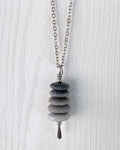 5 Stone Gradient Stone Cairn Necklace - Stainless Steel Beach Stone Necklace - Cairn Pendant - Stacked Rock Necklace