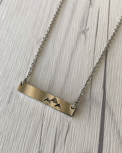 Simple Mountains Bar Necklace - Minimalist Mountain Necklace - Stainless Steel Stamped Peaks Bar Necklace - 3 Peaks Necklace