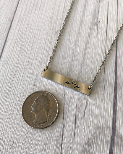 Simple Mountains Bar Necklace - Minimalist Mountain Necklace - Stainless Steel Stamped Peaks Bar Necklace - 3 Peaks Necklace