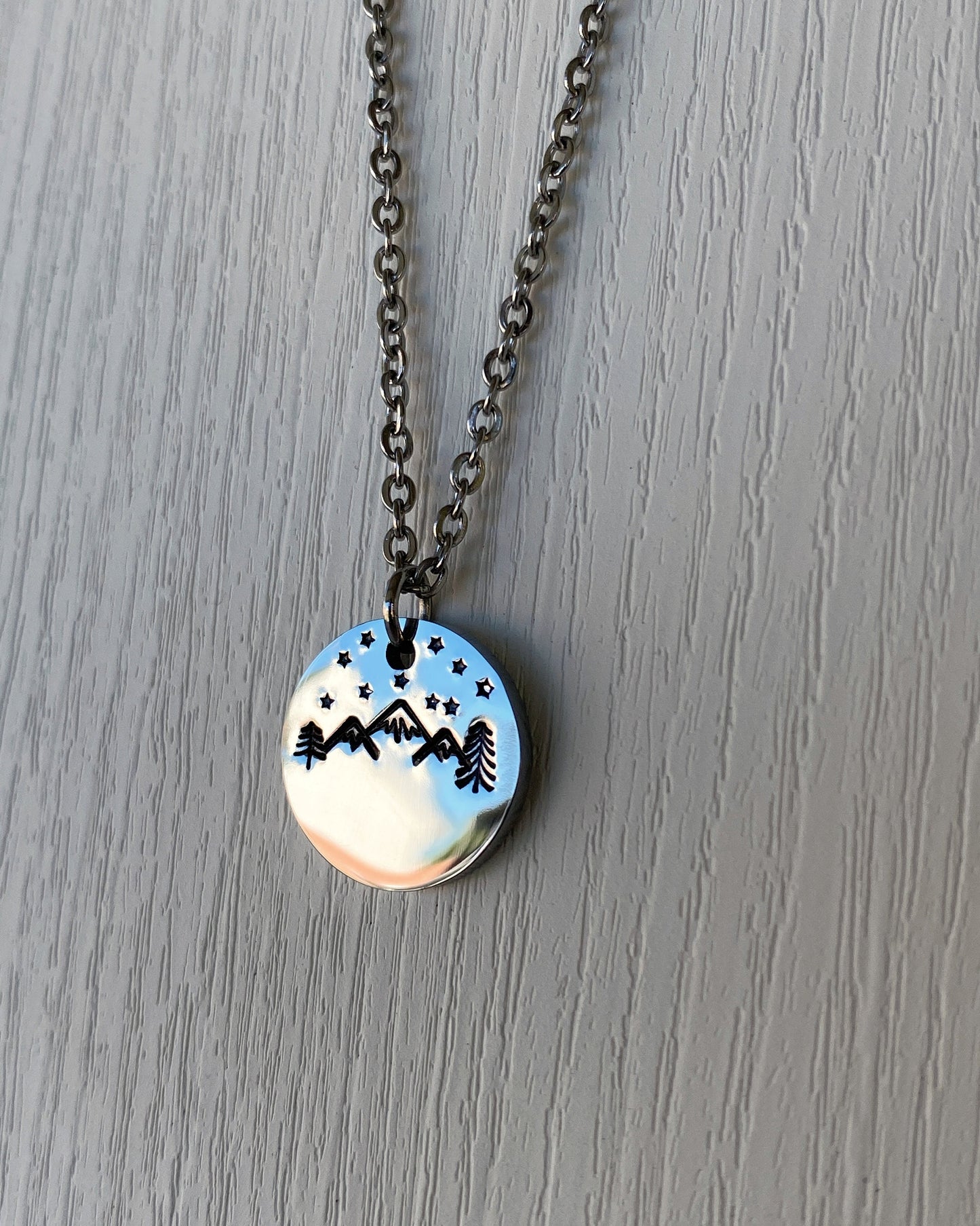 Mountains & Stars Necklace - Stainless Steel Mountains Stars Necklace - Backpacker Gift - Minimalist Hiker Necklace