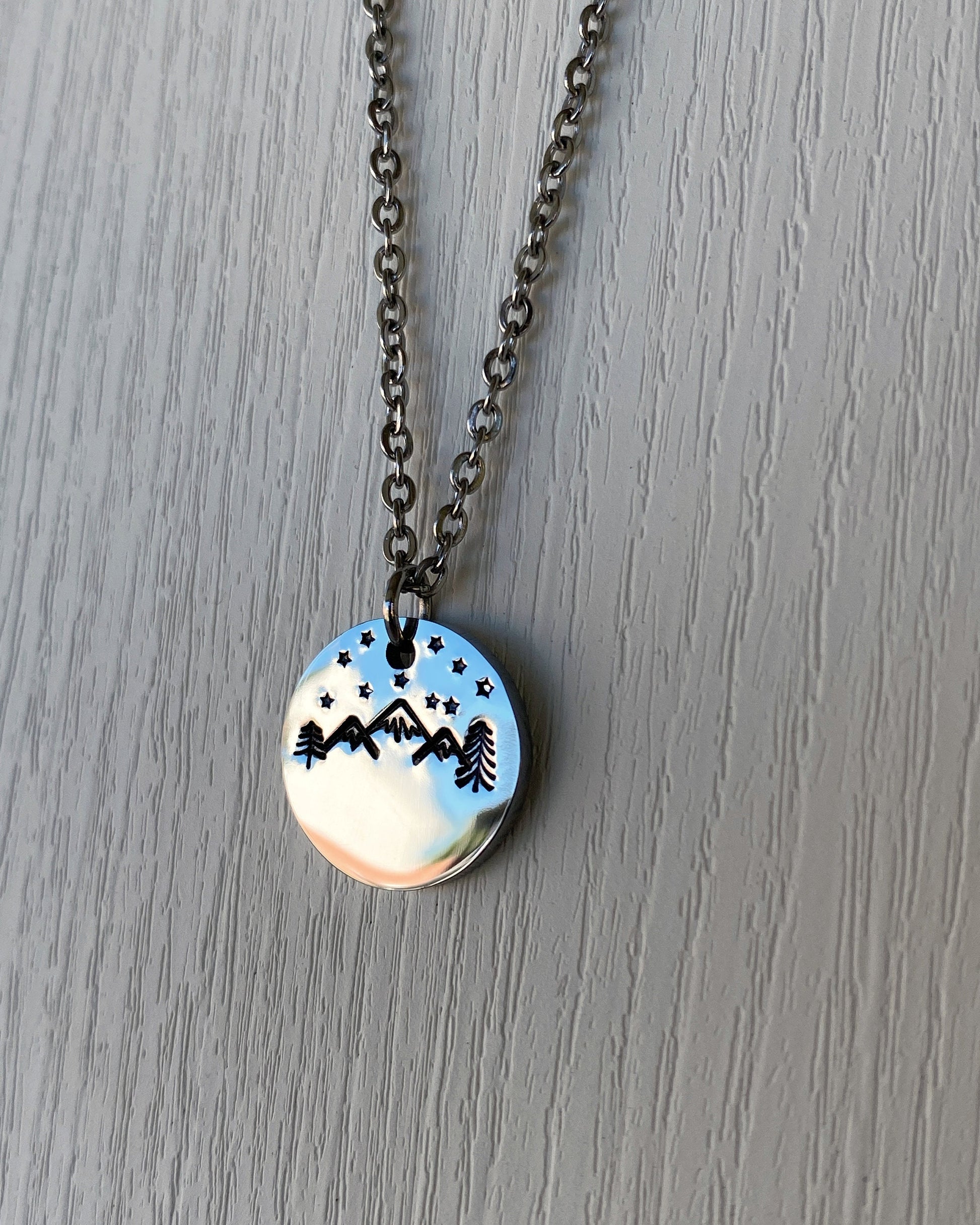 Mountains & Stars Necklace - Stainless Steel Mountains Stars Necklace - Backpacker Gift - Minimalist Hiker Necklace