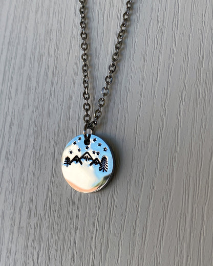 Mountains & Stars Necklace - Stainless Steel Mountains Stars Necklace - Backpacker Gift - Minimalist Hiker Necklace