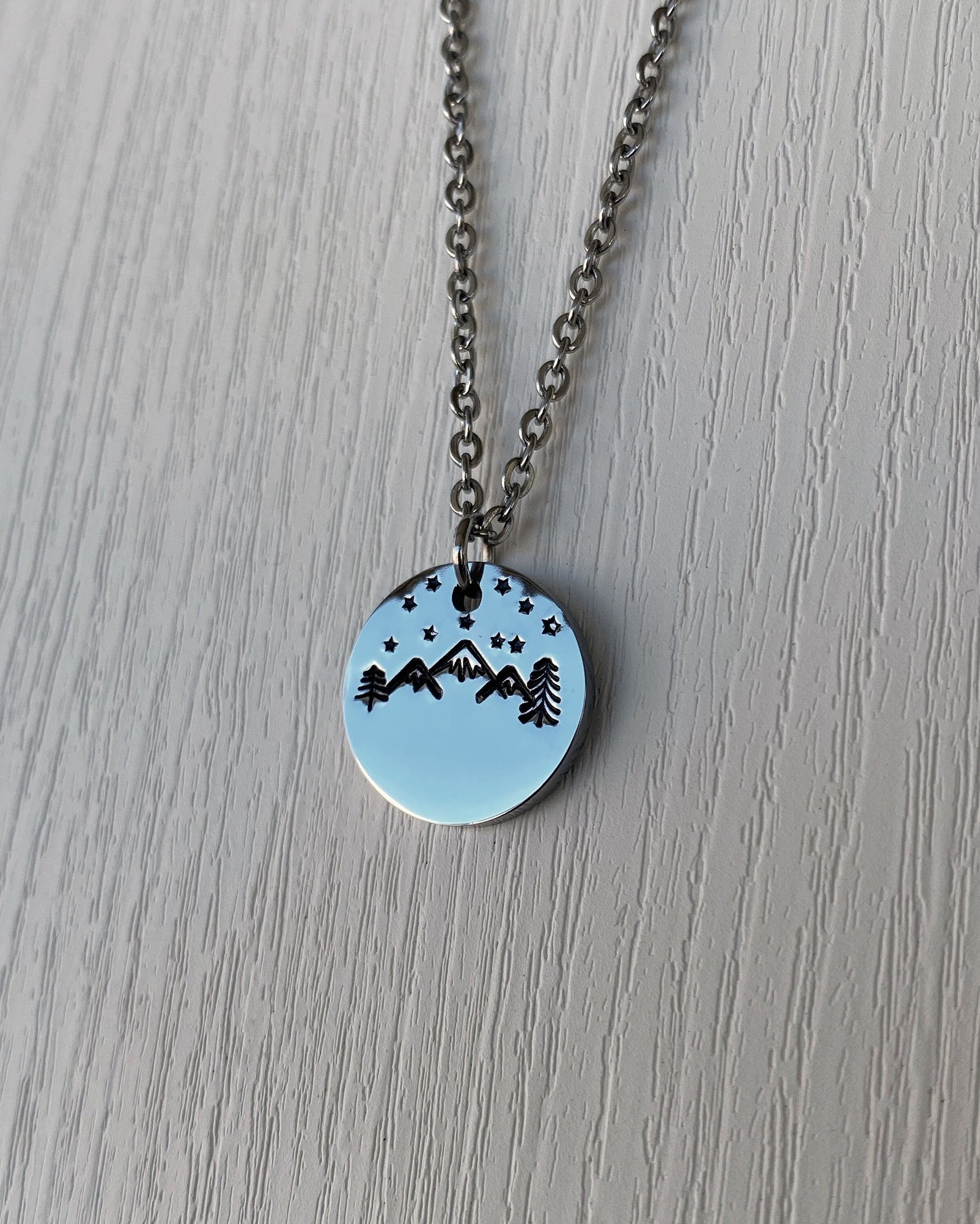 Mountains & Stars Necklace - Stainless Steel Mountains Stars Necklace - Backpacker Gift - Minimalist Hiker Necklace
