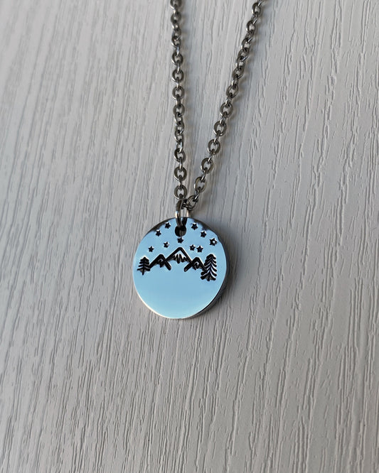 Mountains & Stars Necklace - Stainless Steel Mountains Stars Necklace - Backpacker Gift - Minimalist Hiker Necklace