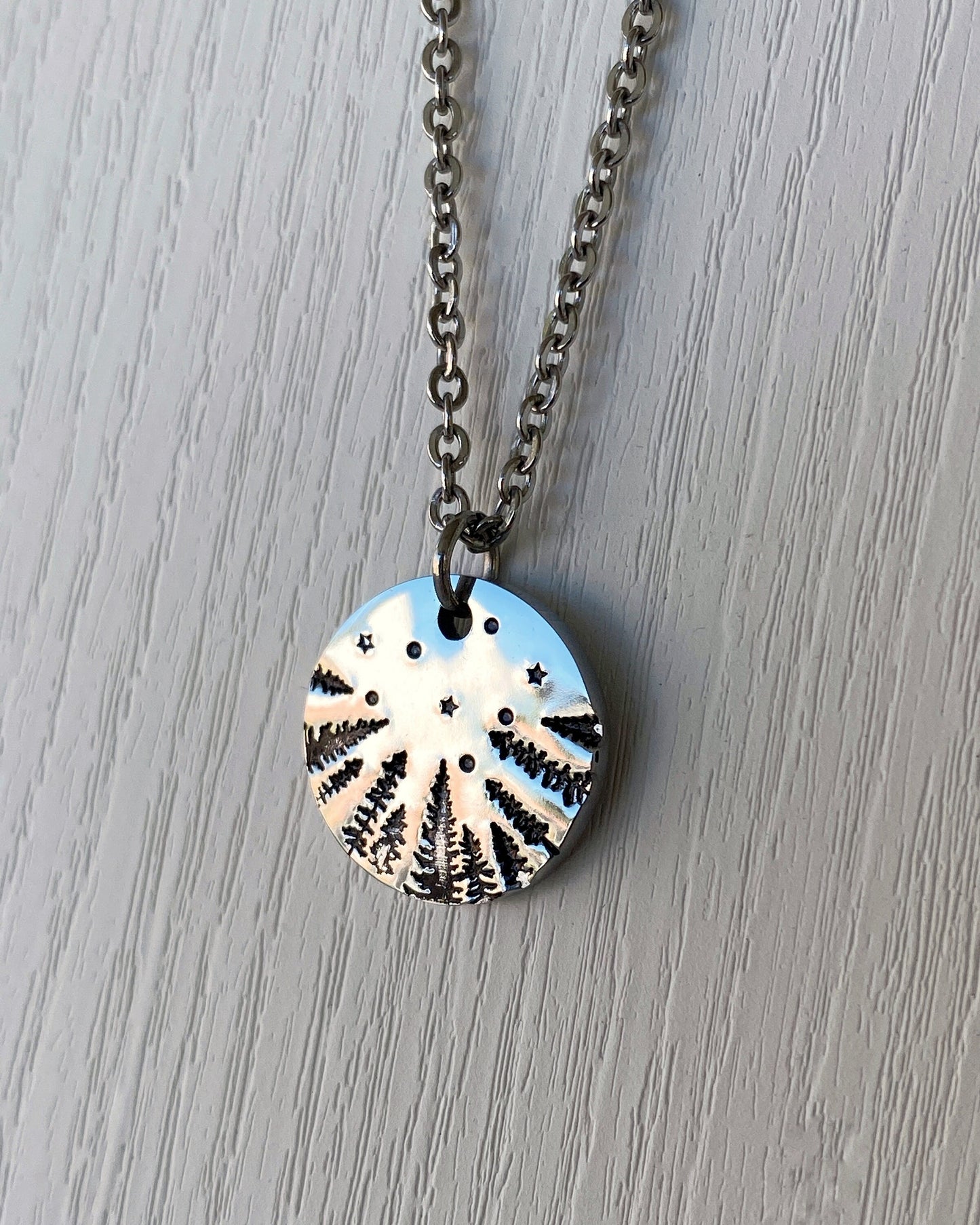 Forest Starry Night Necklace - Pines & Stars Necklace - Backpacker Gift - Minimalist Hiker Necklace - Hiker Camper Gift - Hiking Gift