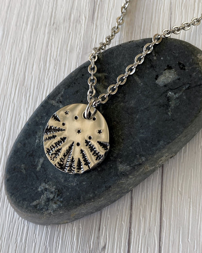 Forest Starry Night Necklace - Pines & Stars Necklace - Backpacker Gift - Minimalist Hiker Necklace - Hiker Camper Gift - Hiking Gift