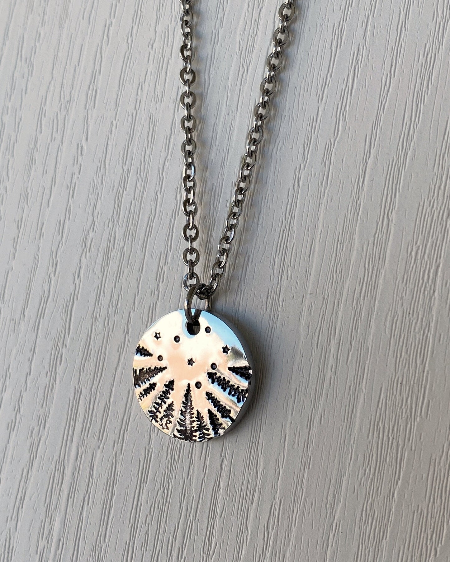 Forest Starry Night Necklace - Pines & Stars Necklace - Backpacker Gift - Minimalist Hiker Necklace - Hiker Camper Gift - Hiking Gift