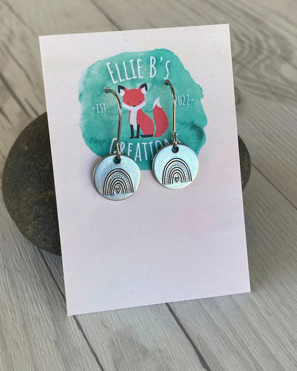 Ellie B's Creations - Silver Round Rainbow Earrings - Hand Stamped Rainbow Earrings - Rainbow Textured Earrings - Rainbow Jewelry