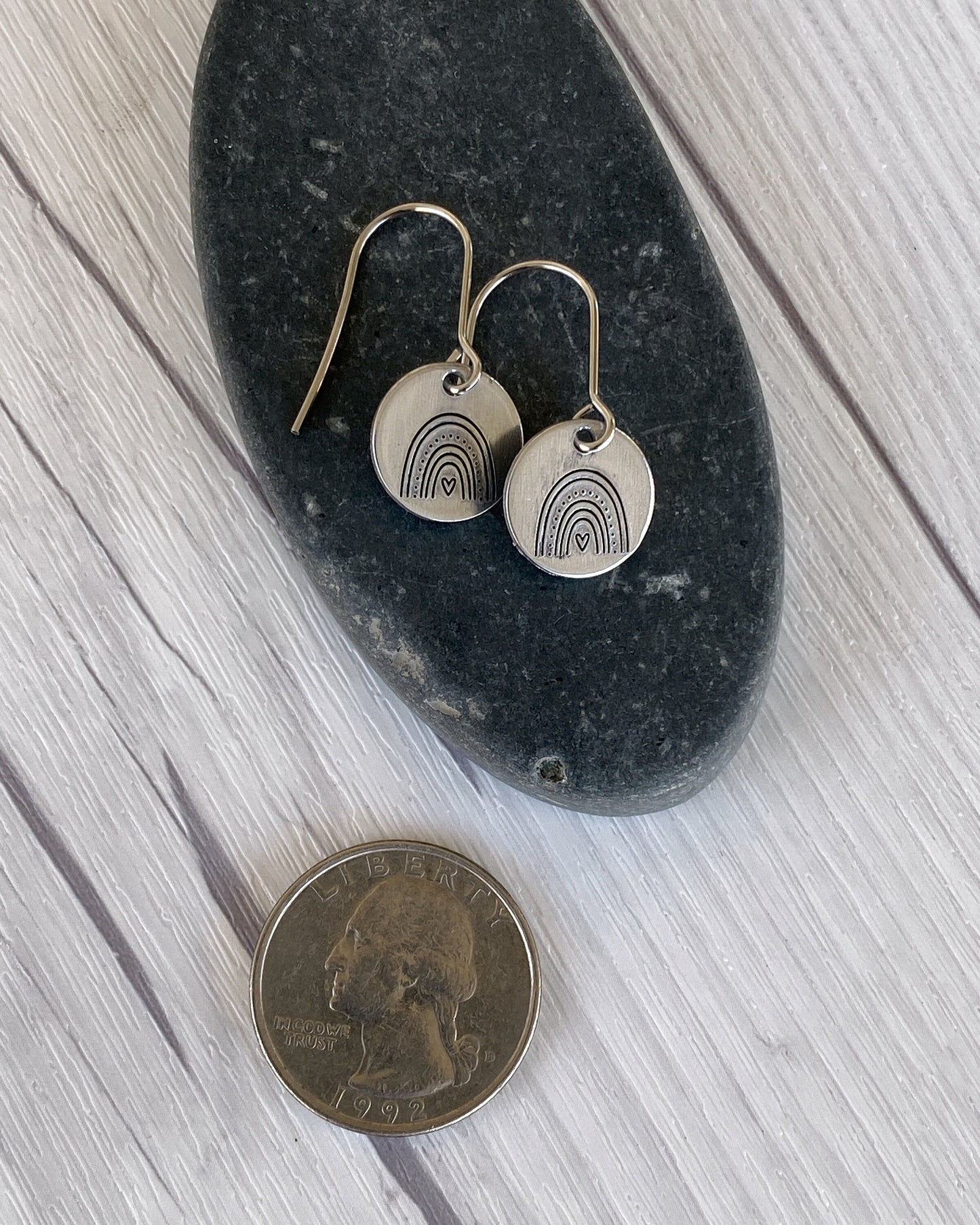 Ellie B's Creations - Silver Round Rainbow Earrings - Hand Stamped Rainbow Earrings - Rainbow Textured Earrings - Rainbow Jewelry