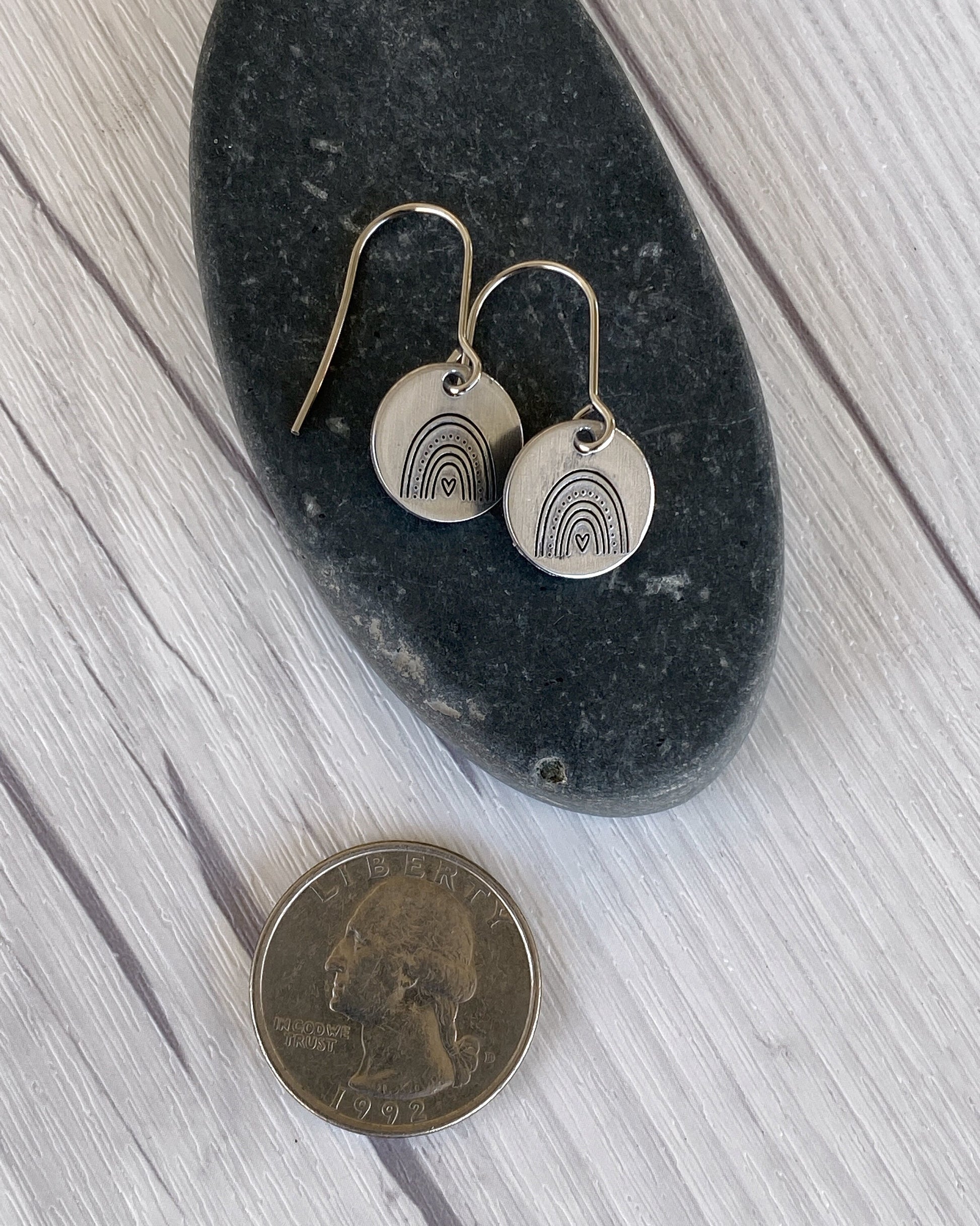 Ellie B's Creations - Silver Round Rainbow Earrings - Hand Stamped Rainbow Earrings - Rainbow Textured Earrings - Rainbow Jewelry