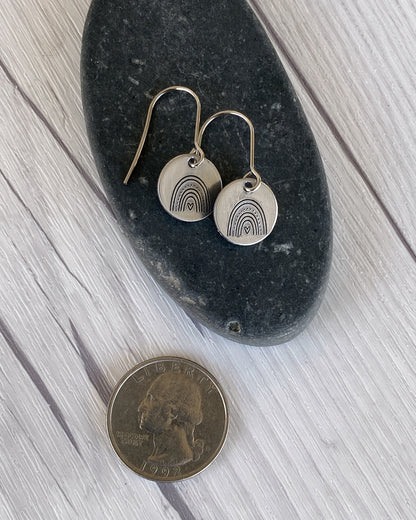 Ellie B's Creations - Silver Round Rainbow Earrings - Hand Stamped Rainbow Earrings - Rainbow Textured Earrings - Rainbow Jewelry