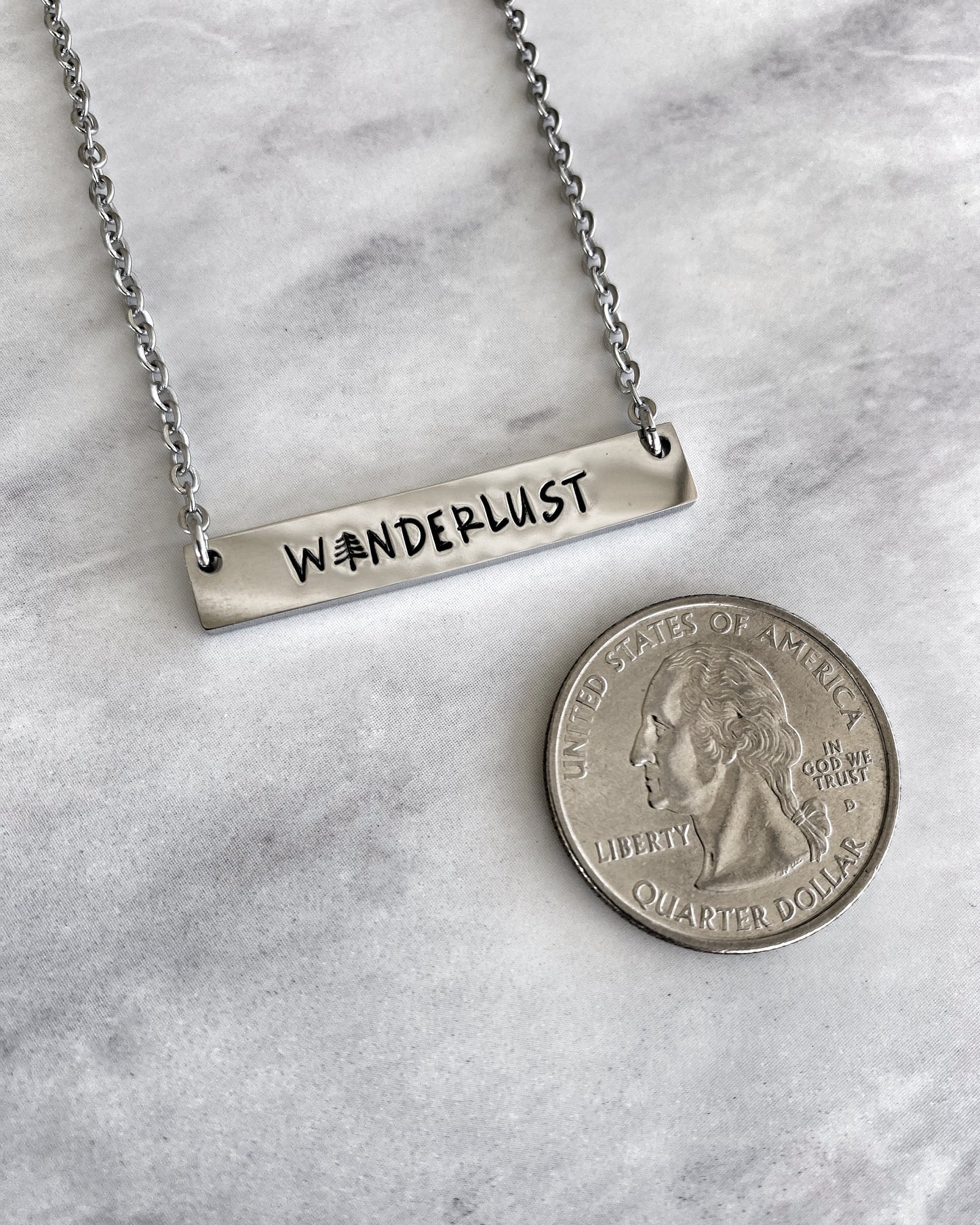 Wanderlust Bar Necklace - Minimalist Adventure Necklace - Stainless Steel Stamped Travel Necklace - Wanderlust Jewelry