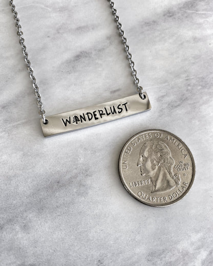 Wanderlust Bar Necklace - Minimalist Adventure Necklace - Stainless Steel Stamped Travel Necklace - Wanderlust Jewelry