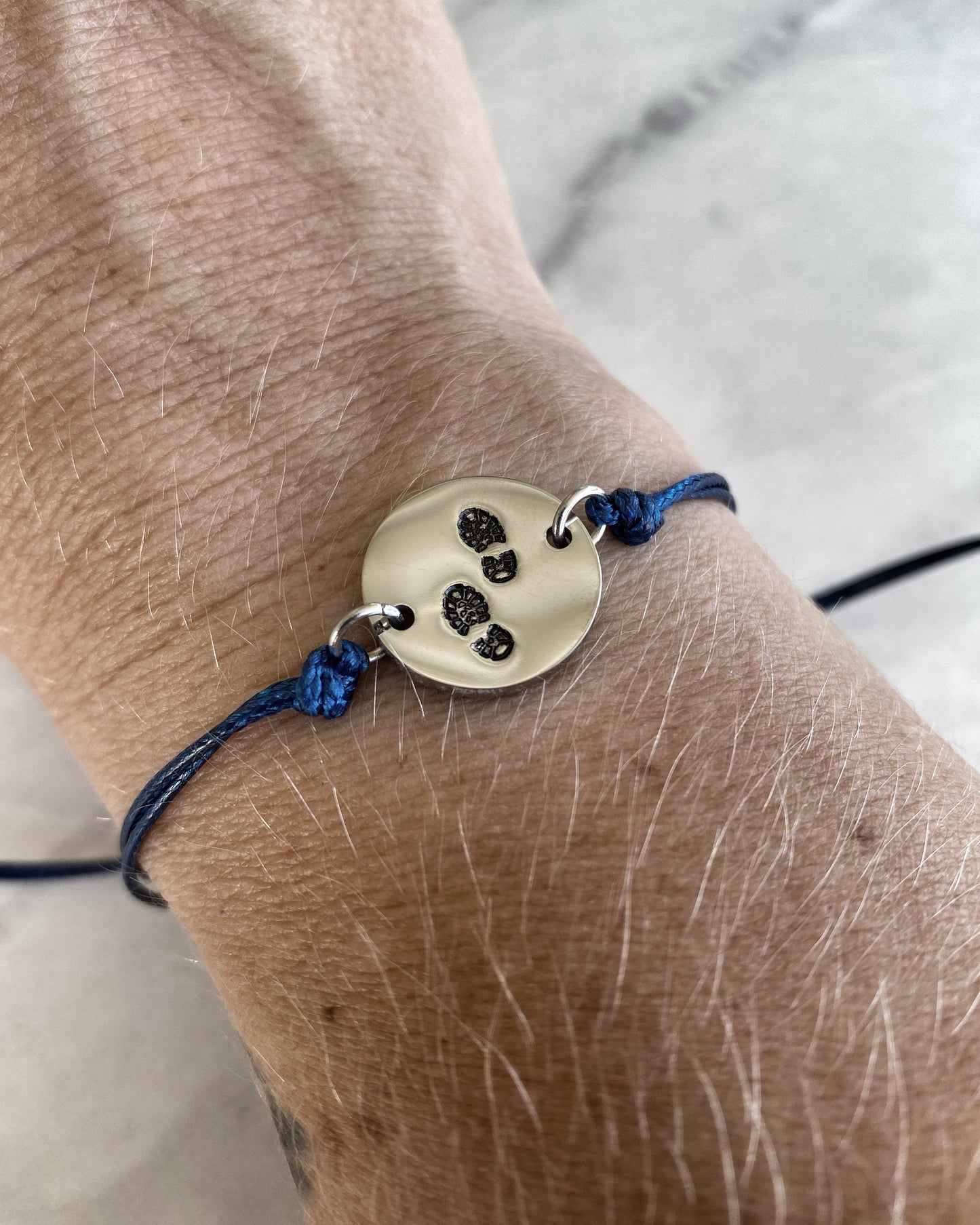 Boot Prints Stainless Steel & Cord Bracelet - Stainless Steel Hiker Bracelet - Hiker Jewelry - Stainless Steel Travel Jewelry