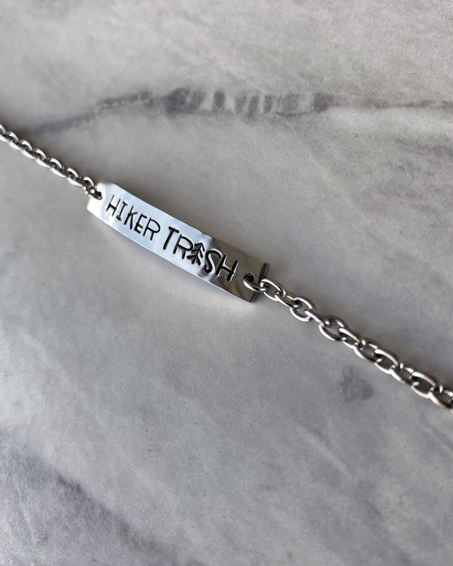 Hiker Trash Stainless Steel Bracelet - Stainless Steel Hiker Bracelet - Hiker Jewelry - Backpacker Jewelry - Backpacker Bracelet