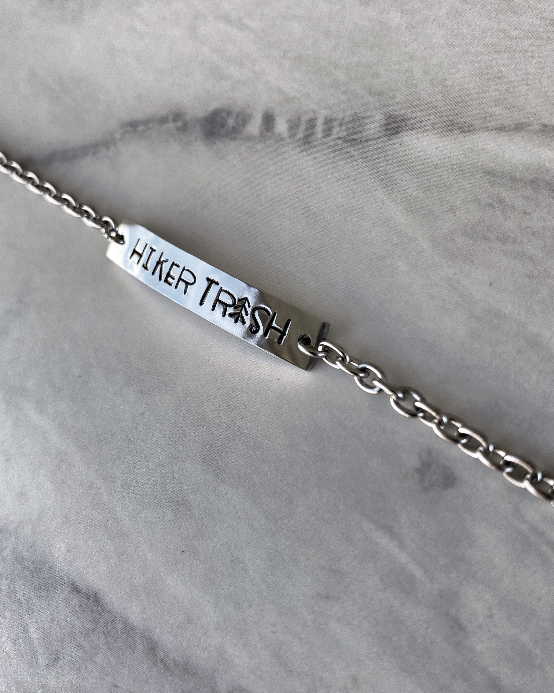 Hiker Trash Stainless Steel Bracelet - Stainless Steel Hiker Bracelet - Hiker Jewelry - Backpacker Jewelry - Backpacker Bracelet
