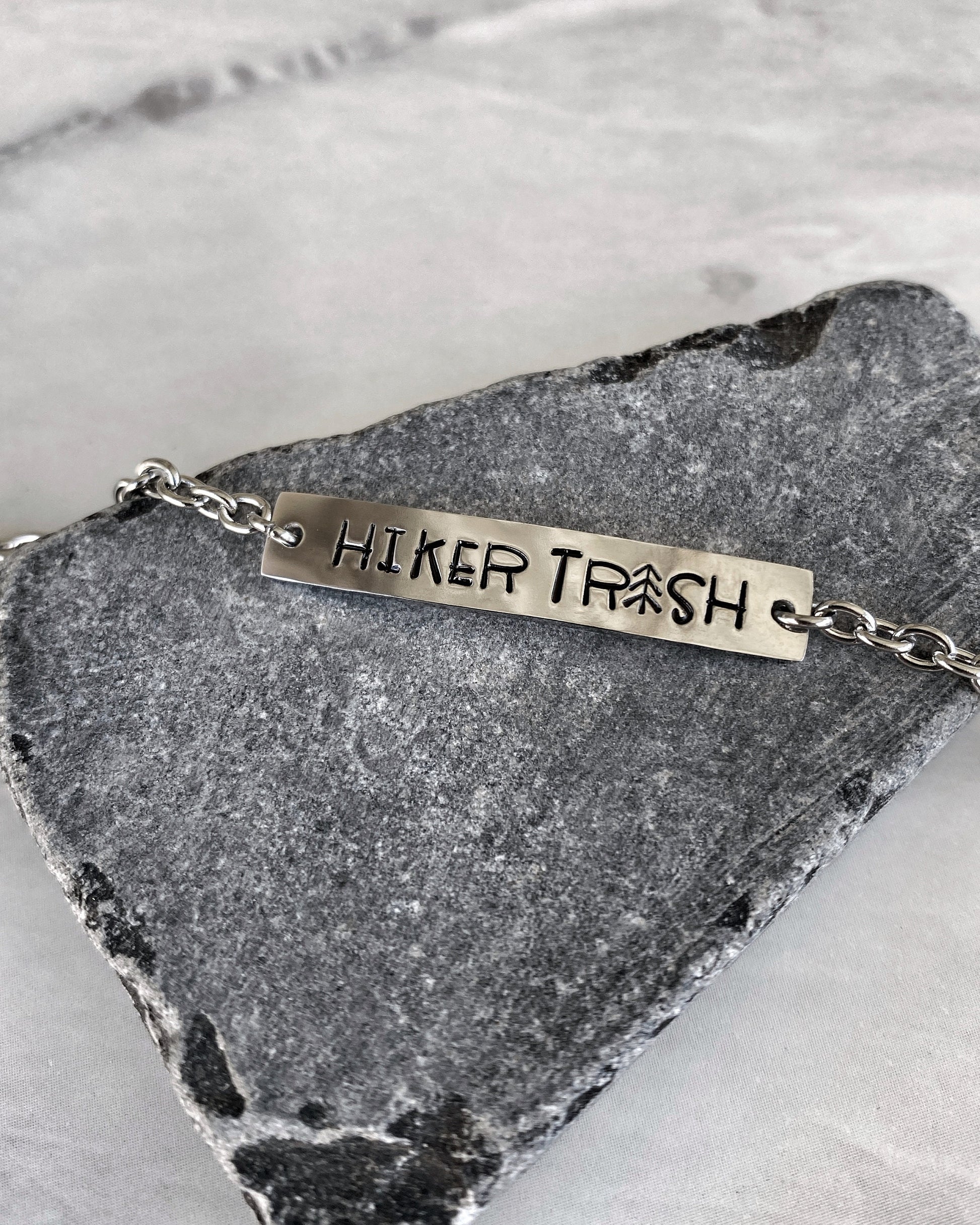 Hiker Trash Stainless Steel Bracelet - Stainless Steel Hiker Bracelet - Hiker Jewelry - Backpacker Jewelry - Backpacker Bracelet