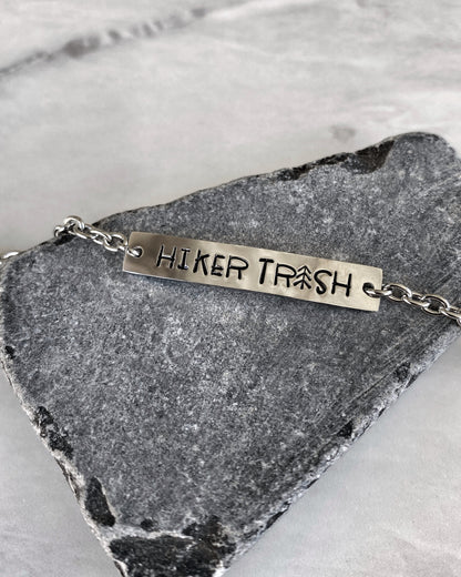 Hiker Trash Stainless Steel Bracelet - Stainless Steel Hiker Bracelet - Hiker Jewelry - Backpacker Jewelry - Backpacker Bracelet