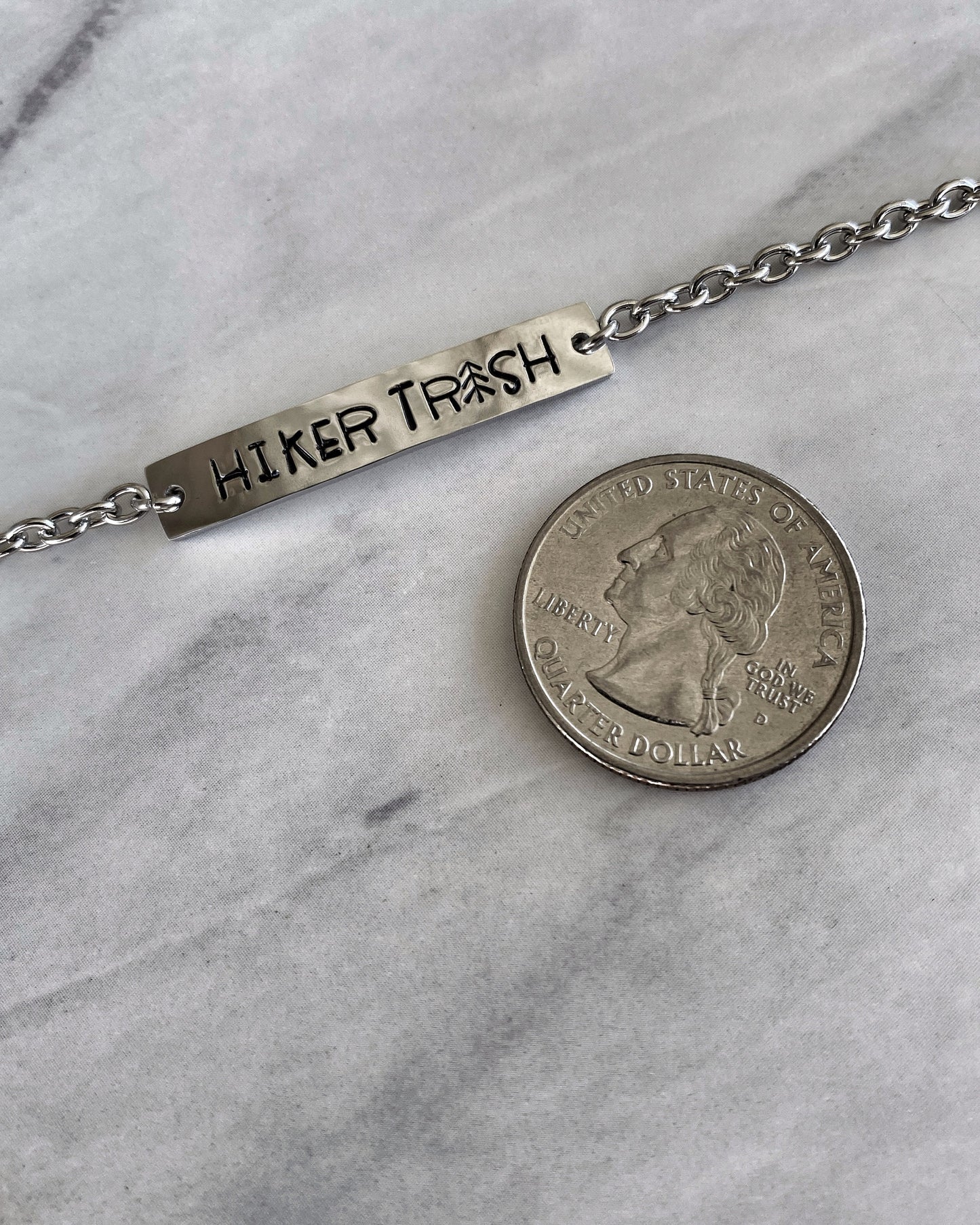 Hiker Trash Stainless Steel Bracelet - Stainless Steel Hiker Bracelet - Hiker Jewelry - Backpacker Jewelry - Backpacker Bracelet