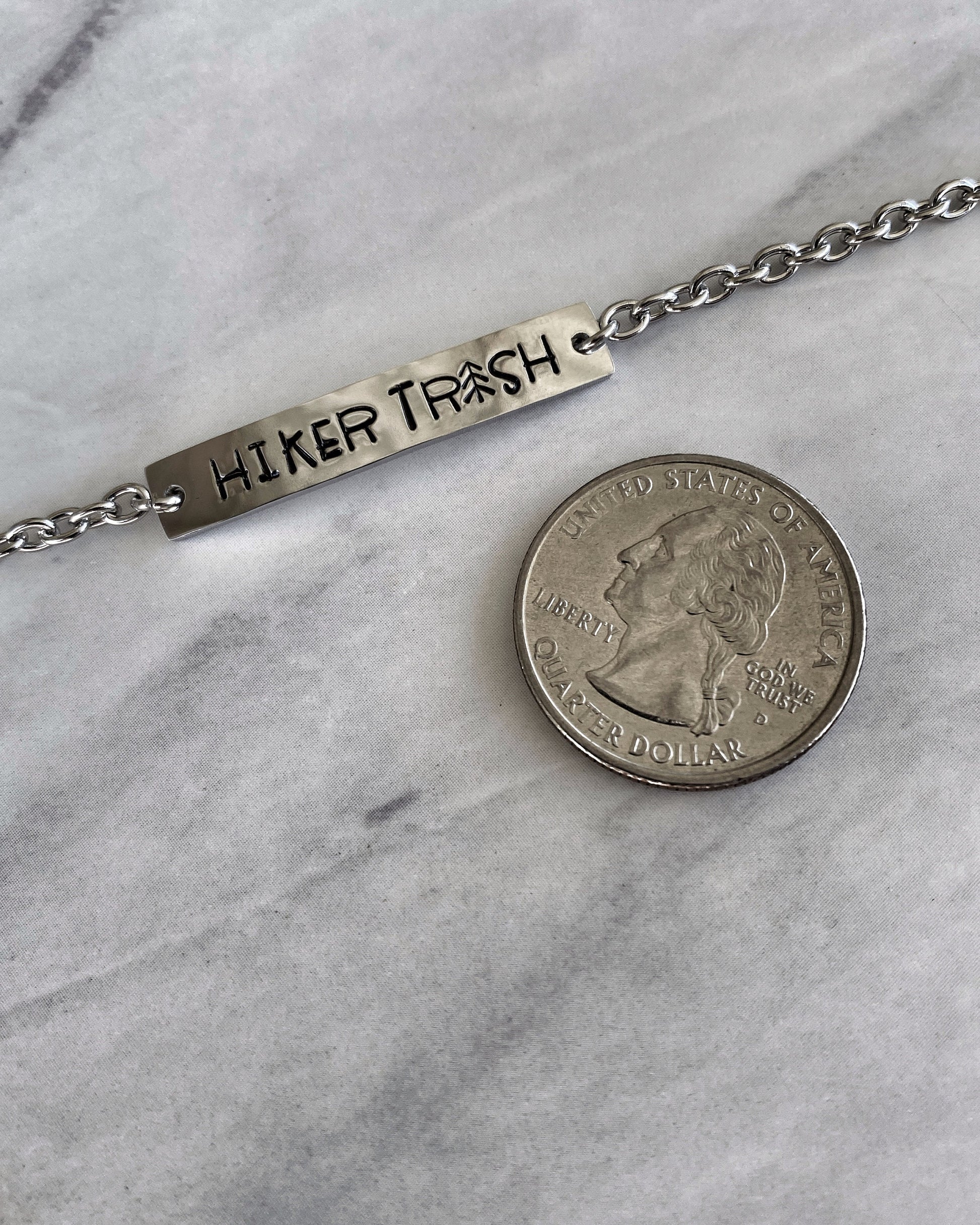 Hiker Trash Stainless Steel Bracelet - Stainless Steel Hiker Bracelet - Hiker Jewelry - Backpacker Jewelry - Backpacker Bracelet