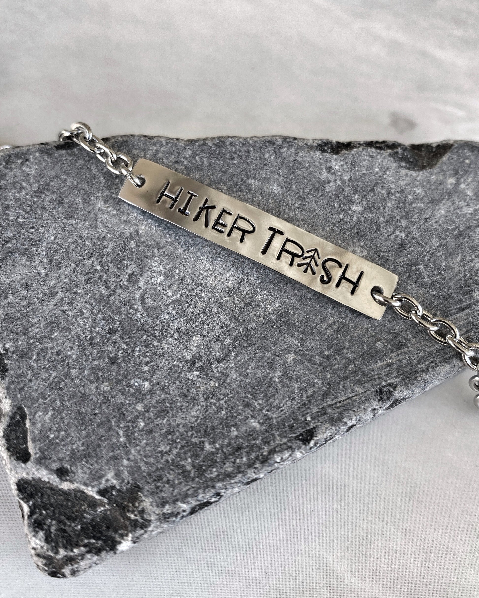 Hiker Trash Stainless Steel Bracelet - Stainless Steel Hiker Bracelet - Hiker Jewelry - Backpacker Jewelry - Backpacker Bracelet