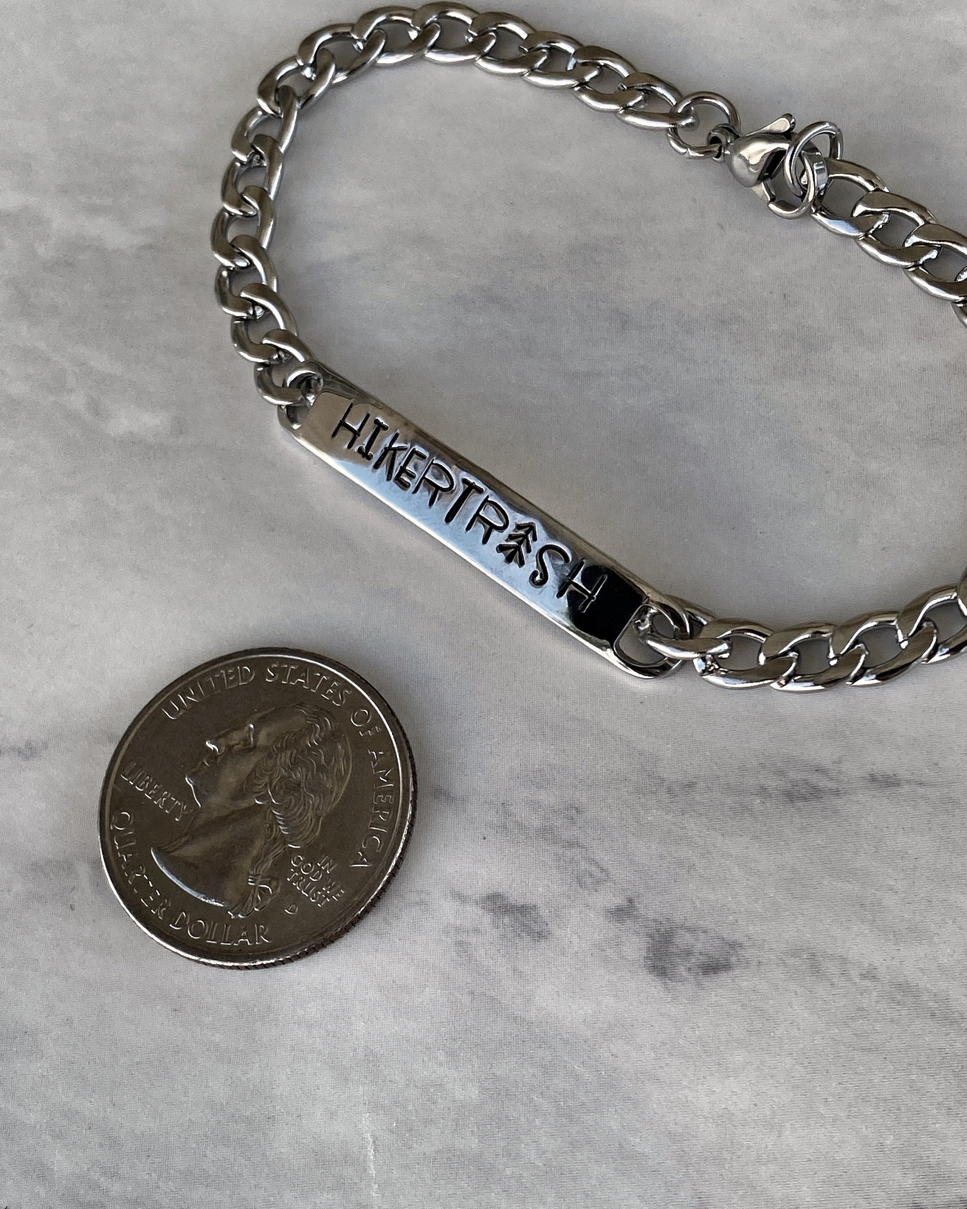 Hiker Trash Stainless Steel ID Bracelet - Stainless Steel Hiker Bracelet - Hiker Jewelry - Backpacker Jewelry - Backpacker Bracelet