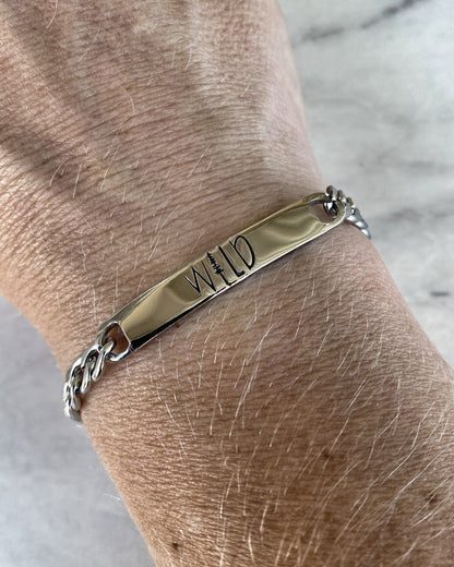 Wild Stainless Steel ID Bracelet - Stainless Steel Free Spirit Bracelet - Hiker Jewelry - Backpacker Jewelry - Backpacker Bracelet