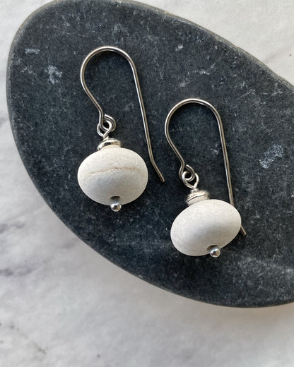 Beach Stone Earrings - Silver Stone Earrings - Silver Dangle Earrings - Beach Pebble Earrings - Natural Stone Earrings - Grey Stone Earrings